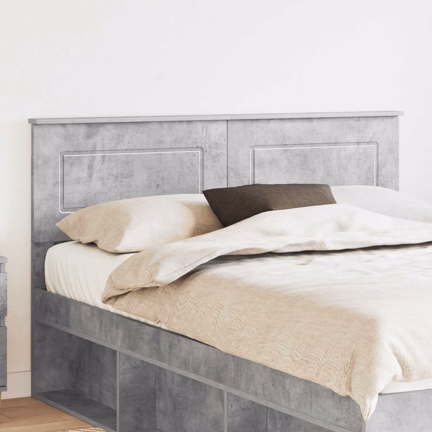 Testiera per letto moderna vidaXL in legno ingegnerizzato, Grigio cemento, L: 153 cm, H: 90 cm, P: 3 cm