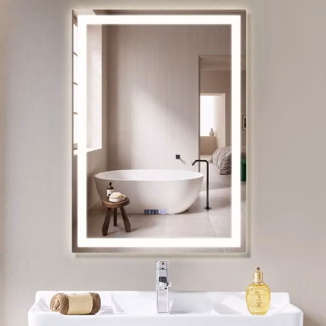 Specchio da bagno ZMH con illuminazione LED dimmerabile e comando touch, design moderno rettangolare, bianco
