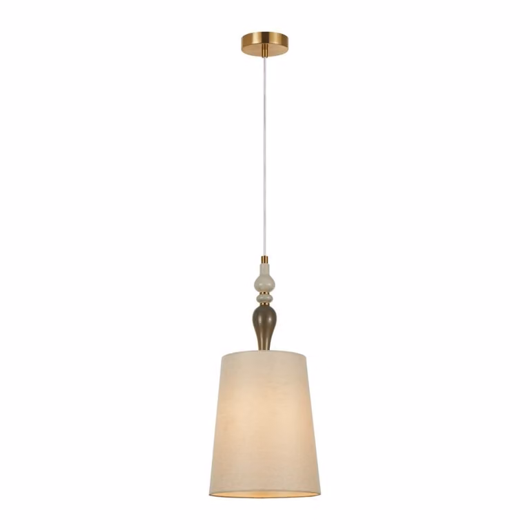 Lampada a sospensione classica per soggiorno camera da letto marrone antico con paralume in tessuto albicocca Ø22cm elemento decorativo 1xE27 60W MOREN Italux