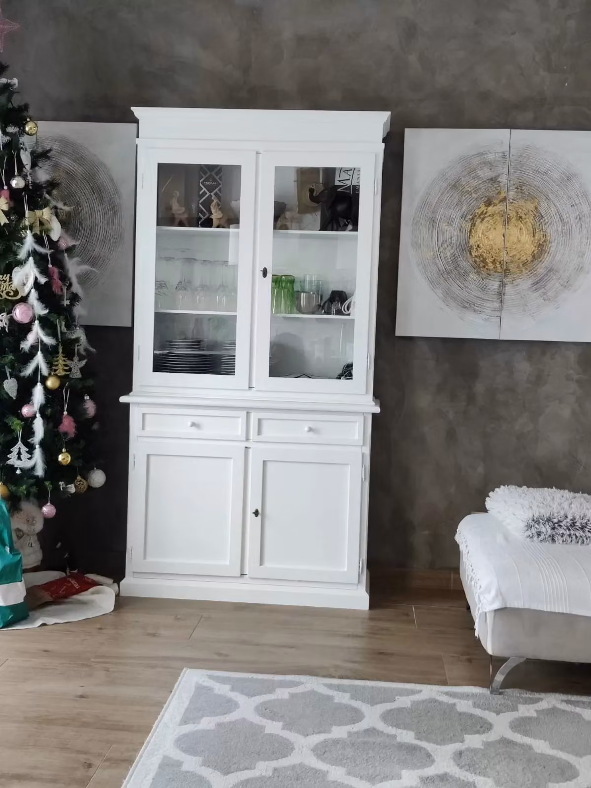 Cristalliera Shabby Chic Mobili 2G in Legno Bianco con Ante in Vetro L: 105 cm, P: 42 cm, H: 205 cm – 4