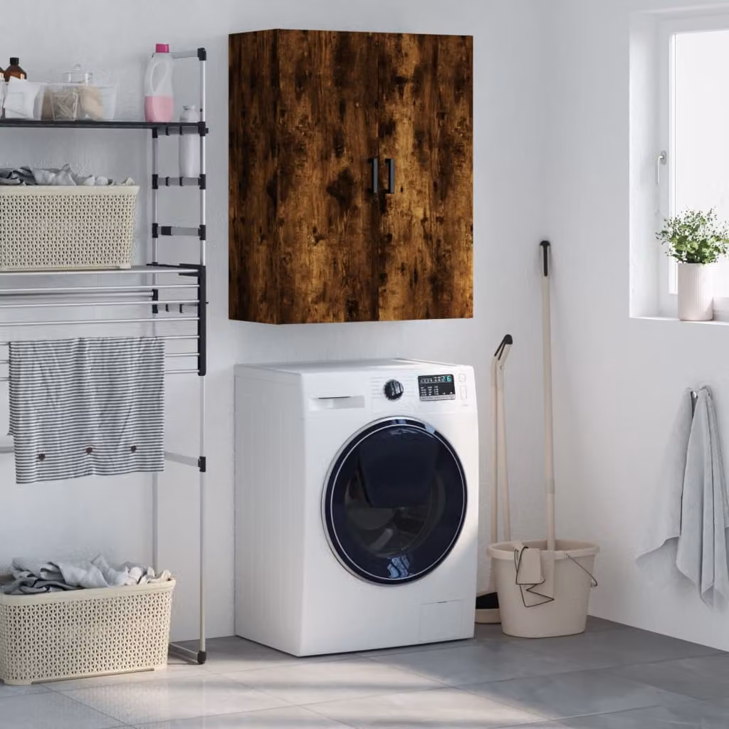 Mobile a parete vidaXL in rovere fumo con ante a battente, L: 69,5 cm, P: 34 cm, H: 90 cm