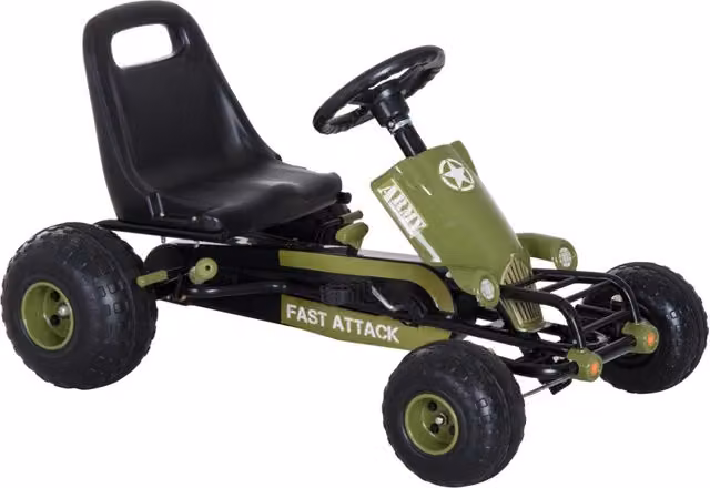 Go Kart a pedali Zephmum per bambini, nero e verde, L: 99 cm, P: 65 cm, H: 56 cm – 1