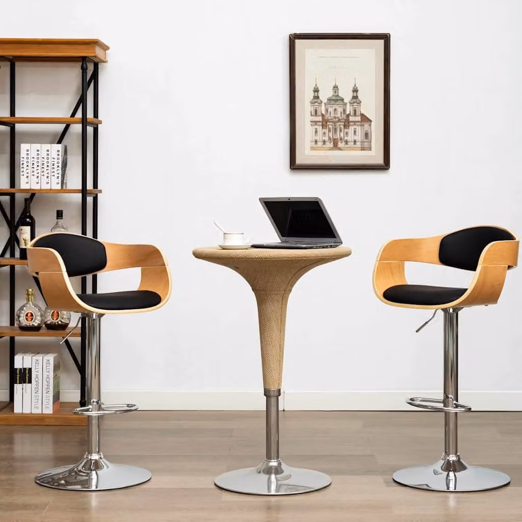Set di 2 sedie da bar vidaXL in legno e similpelle nera per sala da pranzo moderna – 1