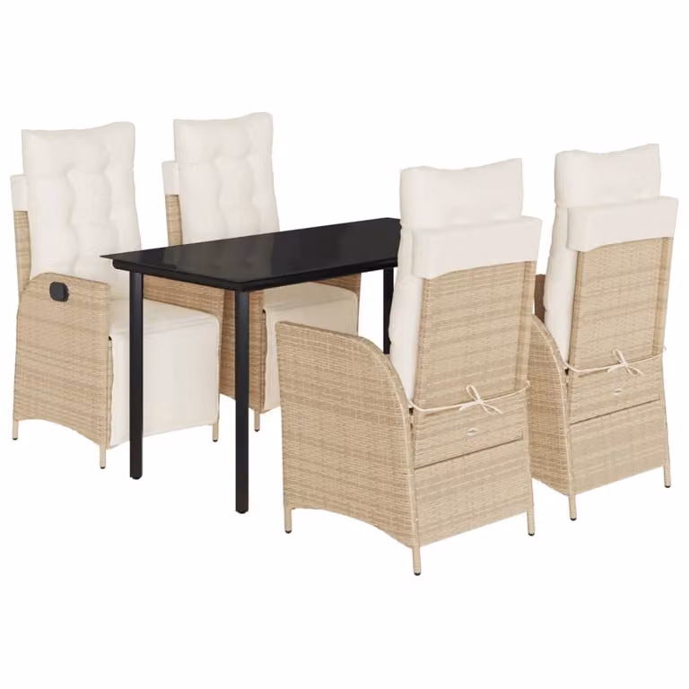 Set da Pranzo da Giardino 5 pz con Cuscini Beige in Polyrattan