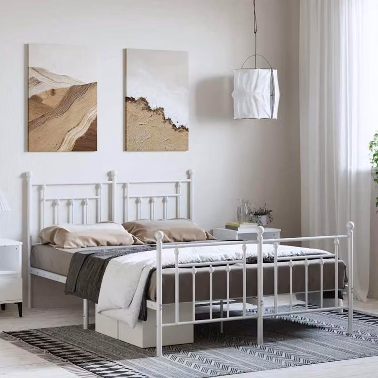 vidaXL Giroletto con Testiera e Pediera in Metallo Bianco 150x200 cm