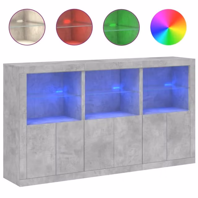 Credenza | Madia | Buffet da pranzo | Armadio da pranzo con Luci LED Grigio Cemento 181,5x37x100 cm