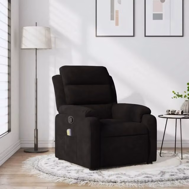 Poltrona reclinabile relax vidaXL in velluto nero con braccioli e leva manuale