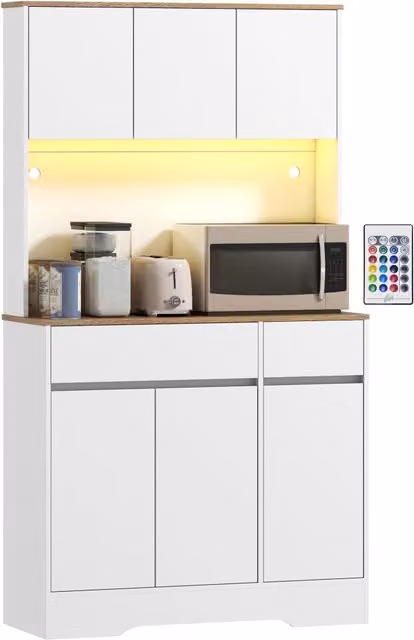 Armadio da cucina con luce LED, piano di lavoro, 6 ante, 2 cassetti ¨C Minimal ¨C bianco