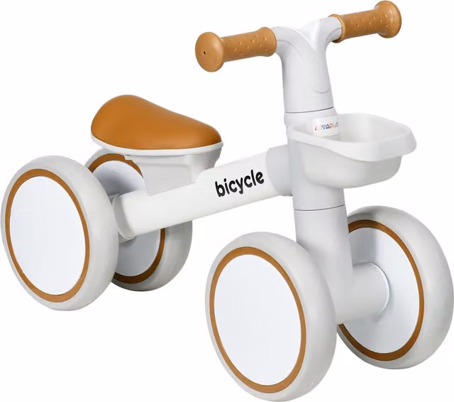 Bicicletta per bambini AIYAPLAY con 4 ruote, sella regolabile e manubrio ergonomico in lega di alluminio e PP, Marrone e Bianco – 1
