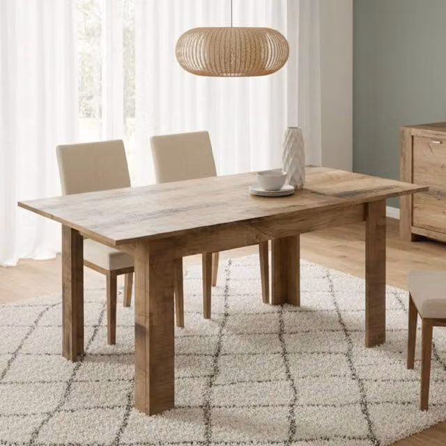 Tavolo da pranzo estensibile DMORA in legno acacia e metallo marrone, design moderno rettangolare, L: 137 cm, P: 90 cm, H: 79 cm
