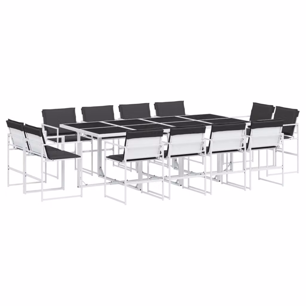 Set da Pranzo da Giardino 13 pz con Cuscini Bianco in Textilene