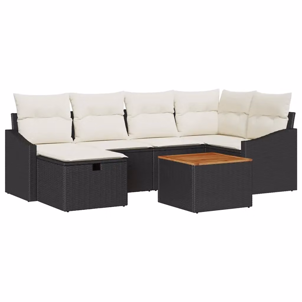 Set Divano da Giardino vidaXL 7 Pezzi in Polyrattan Nero con Cuscini e Tavolino – 2