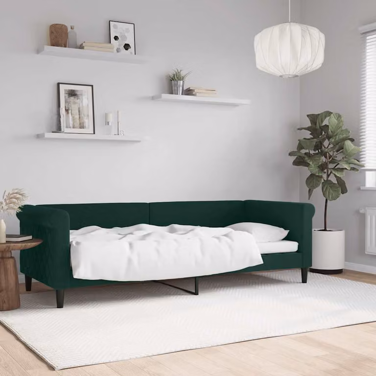 Letto da Giorno vidaXL in Velluto Verde con Struttura Imbottita e Mix di Materiali L: 200 cm, P: 80 cm, H: 68 cm