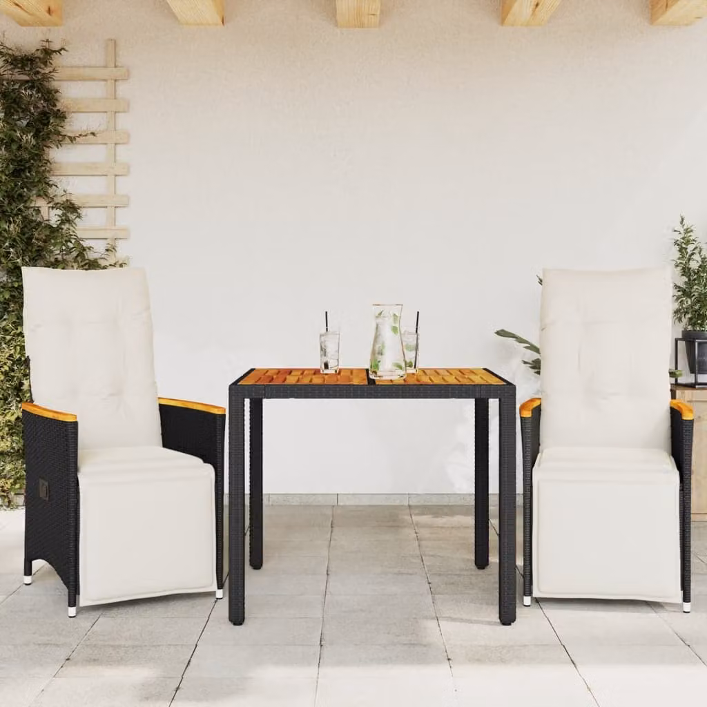 Set Bistrò da Giardino 3 pz vidaXL in Legno di Acacia e Polyrattan Nero e Bianco – 1