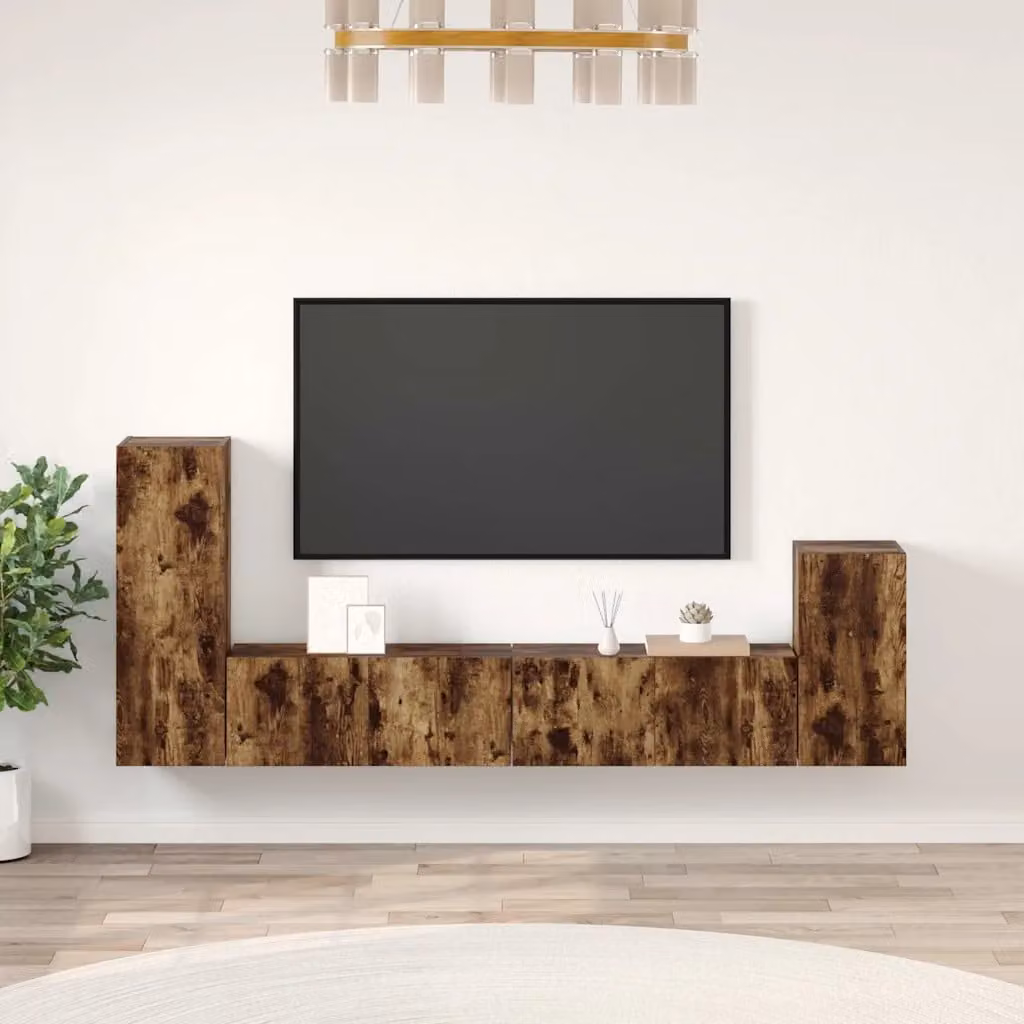 Set di mobili porta TV 4 pezzi vidaXL in legno Rovere Fumo, design moderno e sospeso per il tuo soggiorno