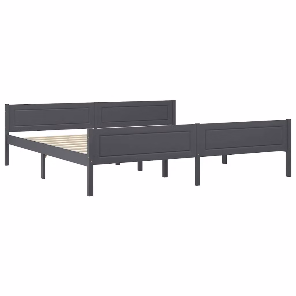 Letto matrimoniale moderno in legno massello di pino grigio con giroletto e doghe fisse L/P/H: 200 x 200 x 206 cm – 2