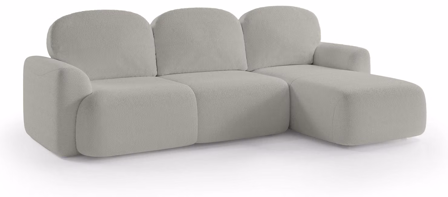Divano angolare con funzione letto, modello Bulu, lato destro, colore sabbia, finitura opaca