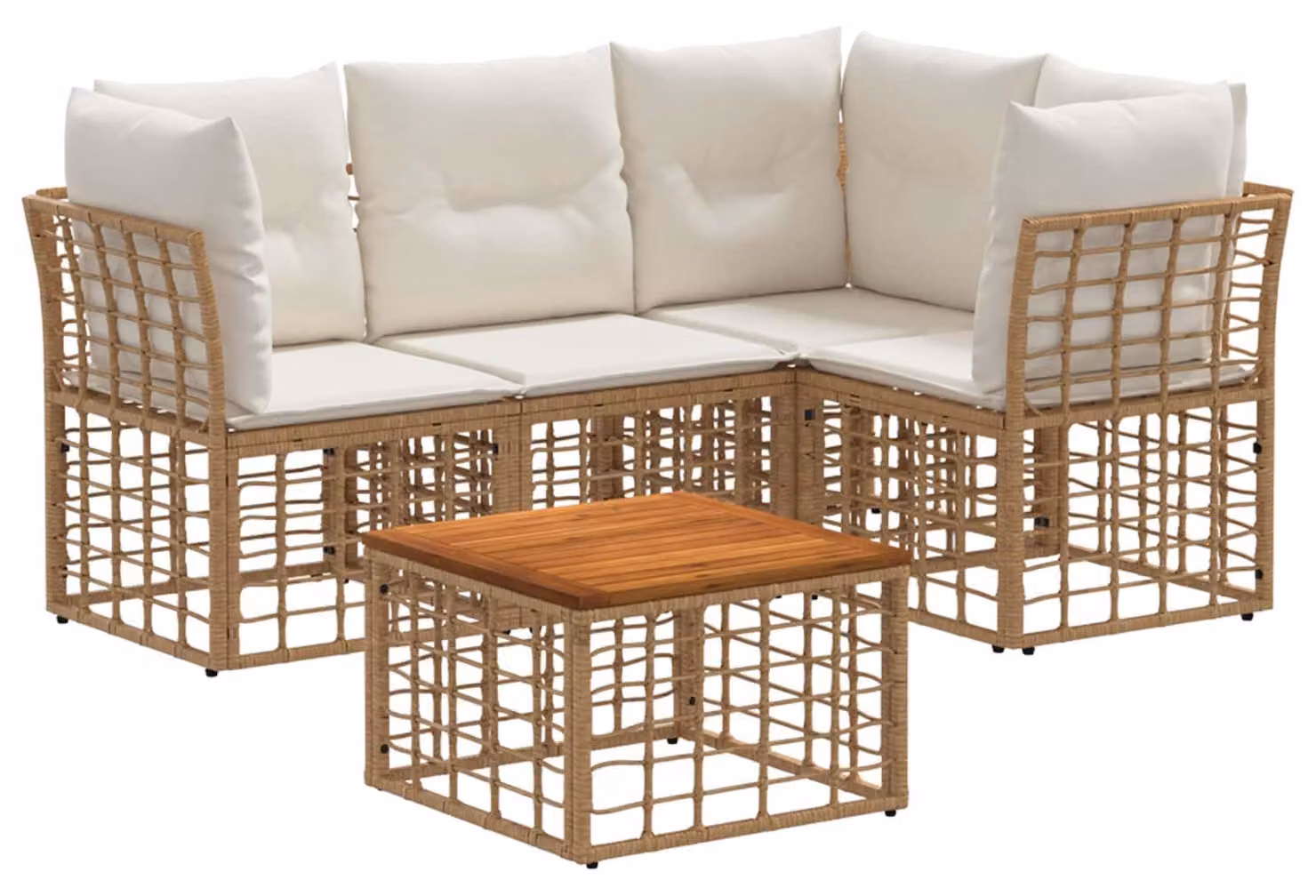 Set di divani da esterno 5 pcs Naturale e Bianco Crema