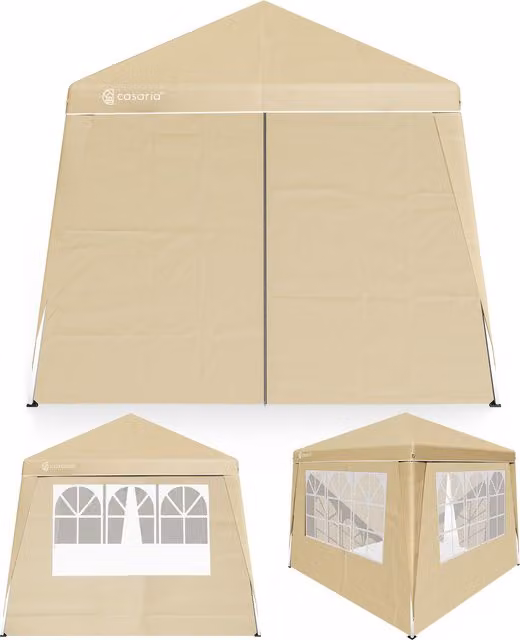 Gazebo pieghevole Casaria beige con 4 pareti laterali e finestre, L/P/H: 300 x 300 x 250 cm