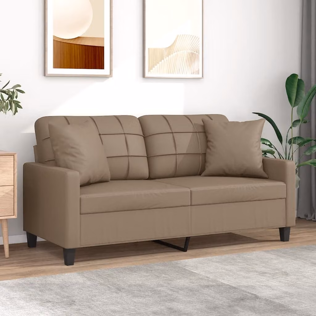 Divano a 2 posti vidaXL in similpelle beige e marrone con cuscini, design moderno e struttura in metallo per il tuo soggiorno