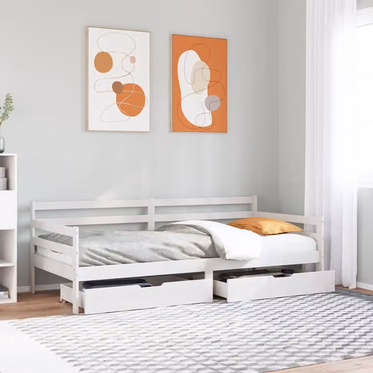 vidaXL Dormeuse con Cassetti in Legno Massello di Pino Bianco L/P/H: 200 x 90 x 69,5 cm