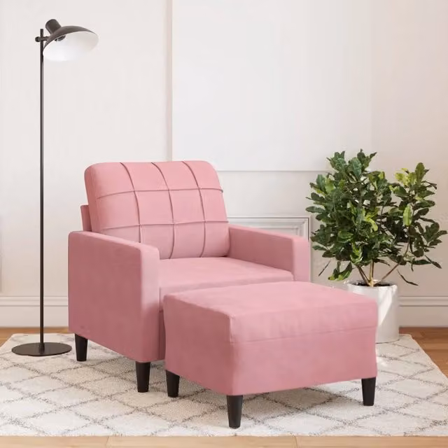 Poltrona con Poggiapiedi vidaXL in Velluto Rosa con Struttura in Metallo e Schiuma per Soggiorno o Giardino