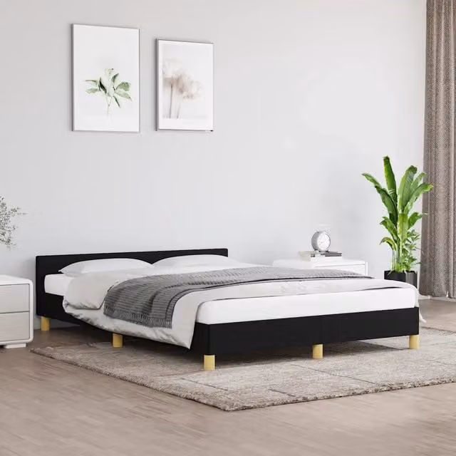 Struttura Letto Design Mania in Tessuto Nero senza Materasso L/P/H: 140 x 190 cm – 1