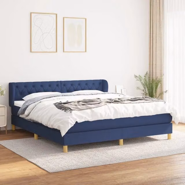 Letto Ibrido con Giroletto a Molle e Materasso vidaXL, Colore Blu e Bianco, L/P/H: 160 x 200 x 88 cm