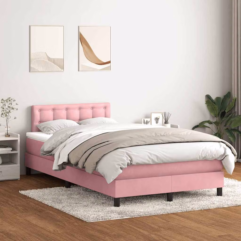 vidaXL Giroletto a Molle con Materasso Ibrido in Velluto Rosa e Bianco L: 120 cm, P: 223 cm, H: 78 cm