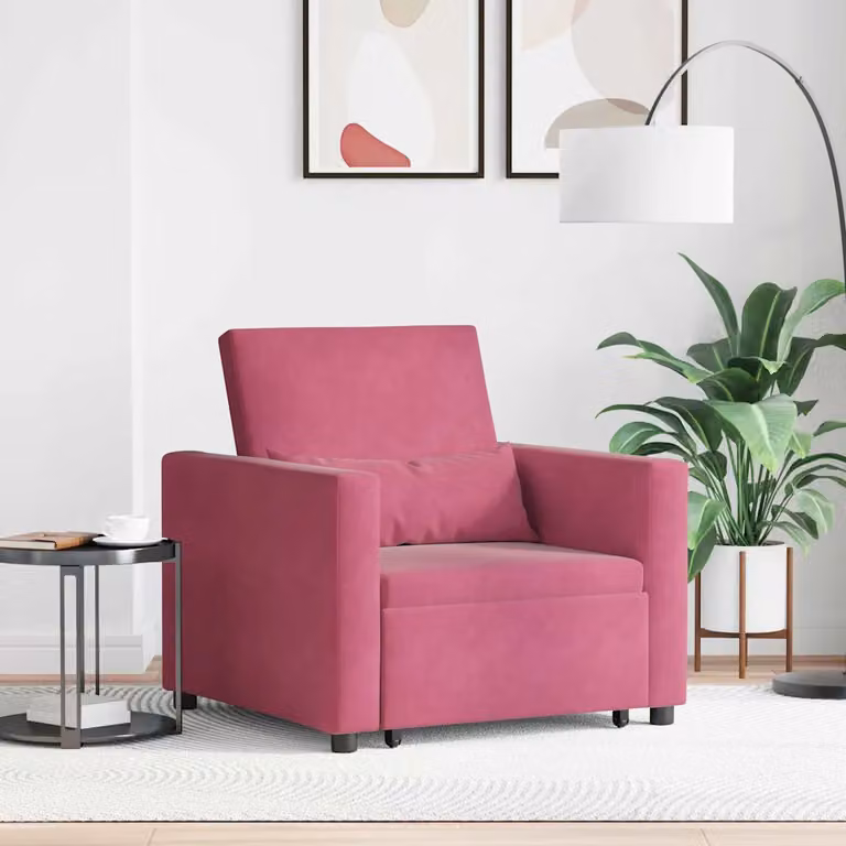 vidaXL Divano letto singolo estraibile in velluto rosso con struttura in metallo e ruote