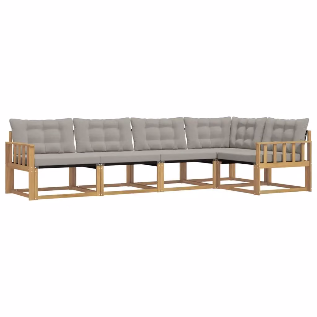 Set di divani da esterno a L vidaXL in legno di acacia con cuscini bianchi e grigi – 2