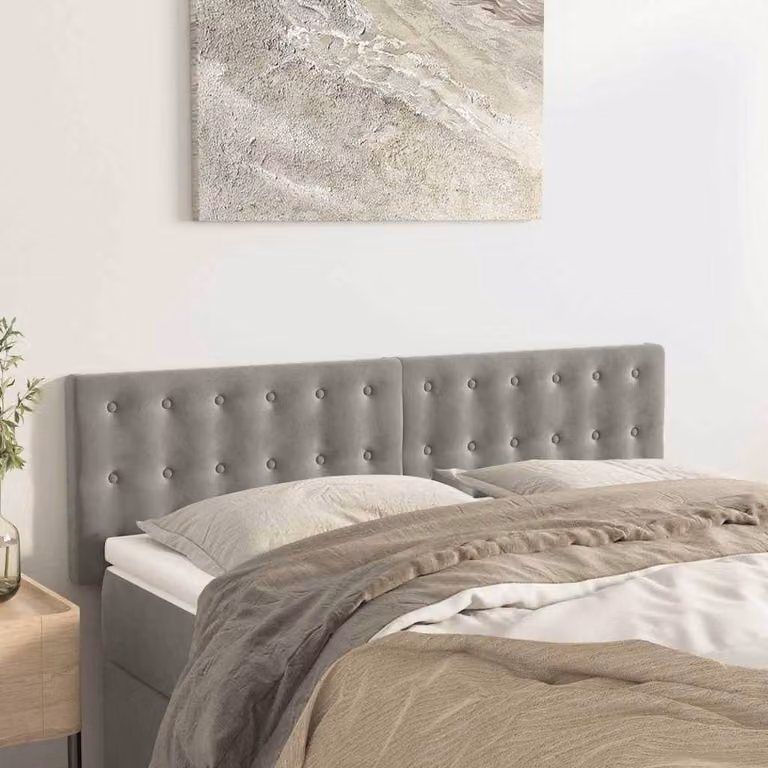 Testiera per letto vidaXL in velluto grigio chiaro con pannello imbottito L: 144 cm, P: 5 cm, H: 78-88 cm