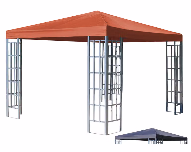Set gazebo Rank 3x3 m in metallo per feste in giardino Terra / Rosso arancio RAL 2001 con tetto di ricambio extra