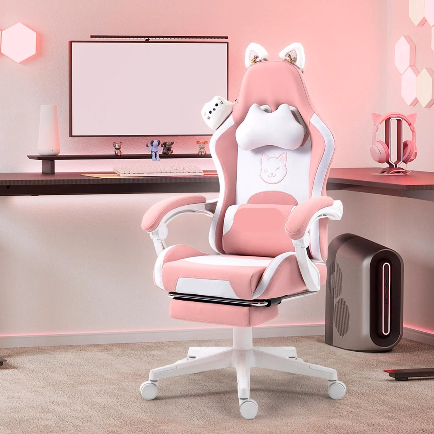 Sedia da ufficio - Rosa - Ergonomica - Schienale regolabile - Ecopelle - Con rotelle