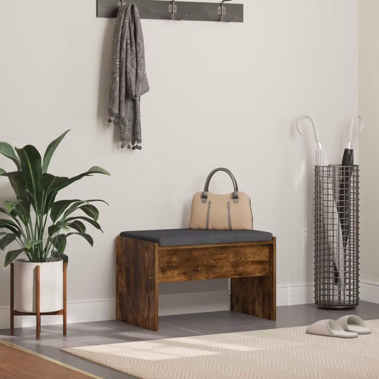Panca per ingresso vidaXL con cuscino in tessuto, Rovere fumé, L: 63 cm, P: 38 cm, H: 40 cm