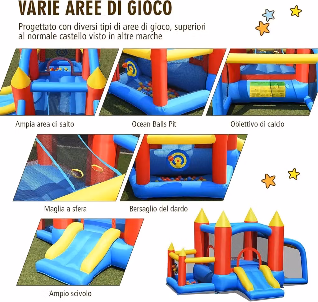 Costway Castello Gonfiabile con Scivolo, Piscina di Palline e Compressore, Multicolore – 2