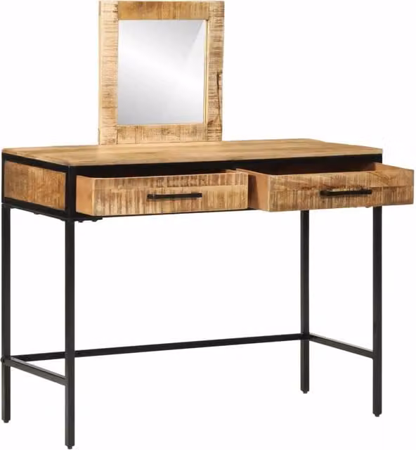 Toeletta con cassetto in legno e metallo marrone e nero, design minimalista, L: 100 cm, P: 40 cm, H: 120 cm