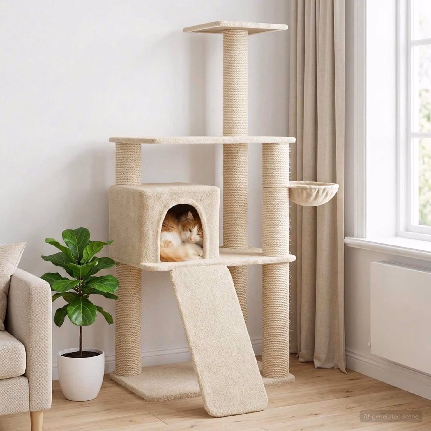 Albero per gatti vidaXL con pali in sisal, colore beige, Altezza: 173 cm