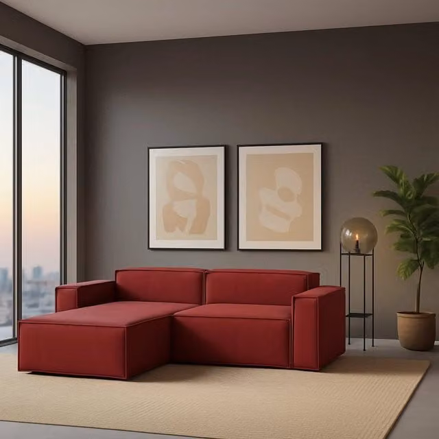 Divano componibile Assurte con penisola sinistra Made in Italy, Sofà moderno a 2 posti in tessuto rosso, L 240 cm x P 170 cm x H 70 cm – 1