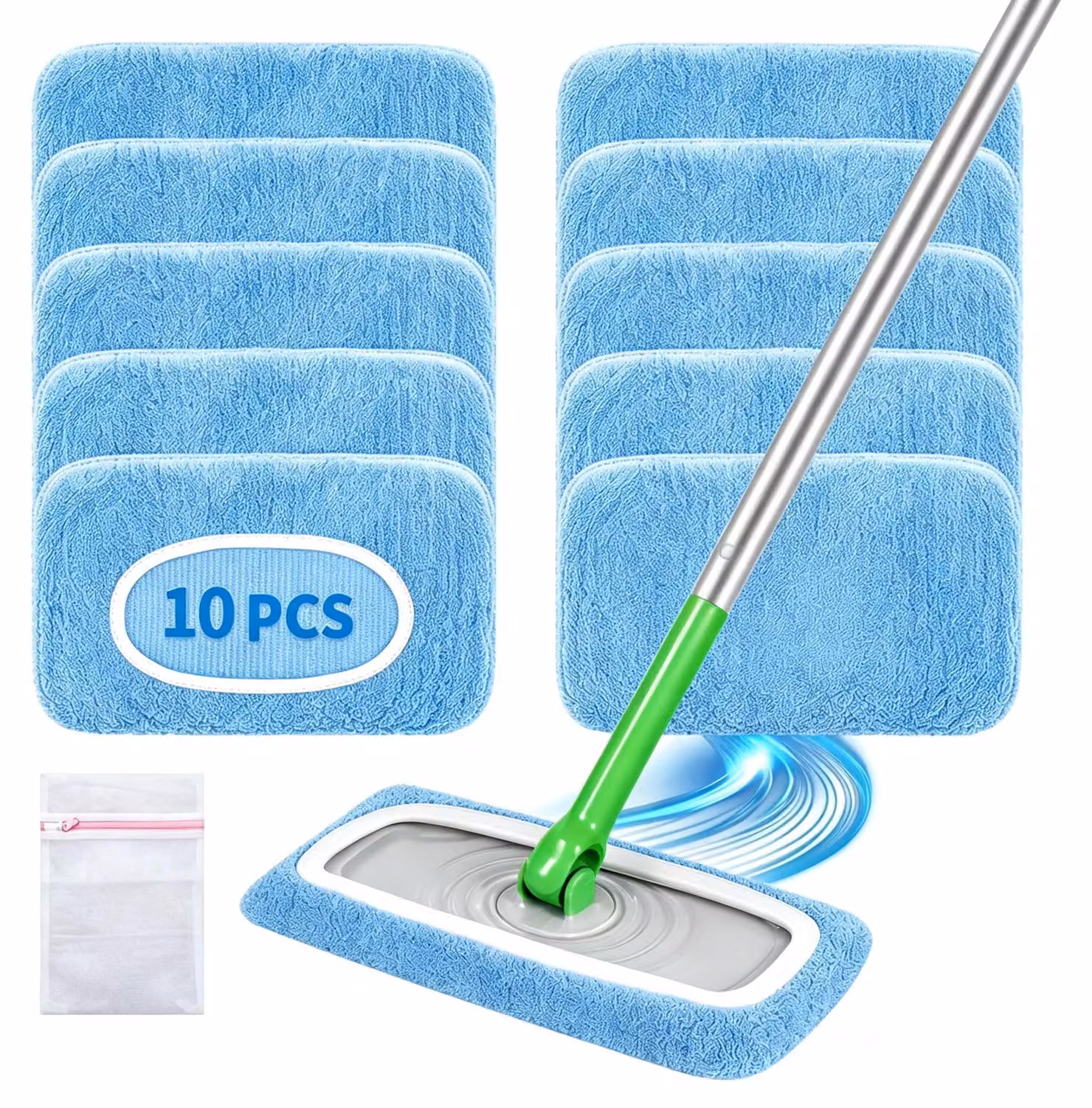 Confezione da 10 copri-mop in microfibra per pulitori a secco Swiffer, colore blu