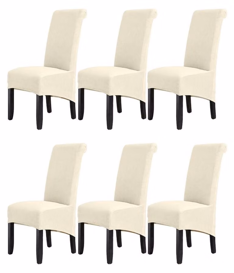 Set di 6 coprisedie, removibili, lavabili, elasticizzati, adatti per sedie da pranzo, color beige, taglia grande