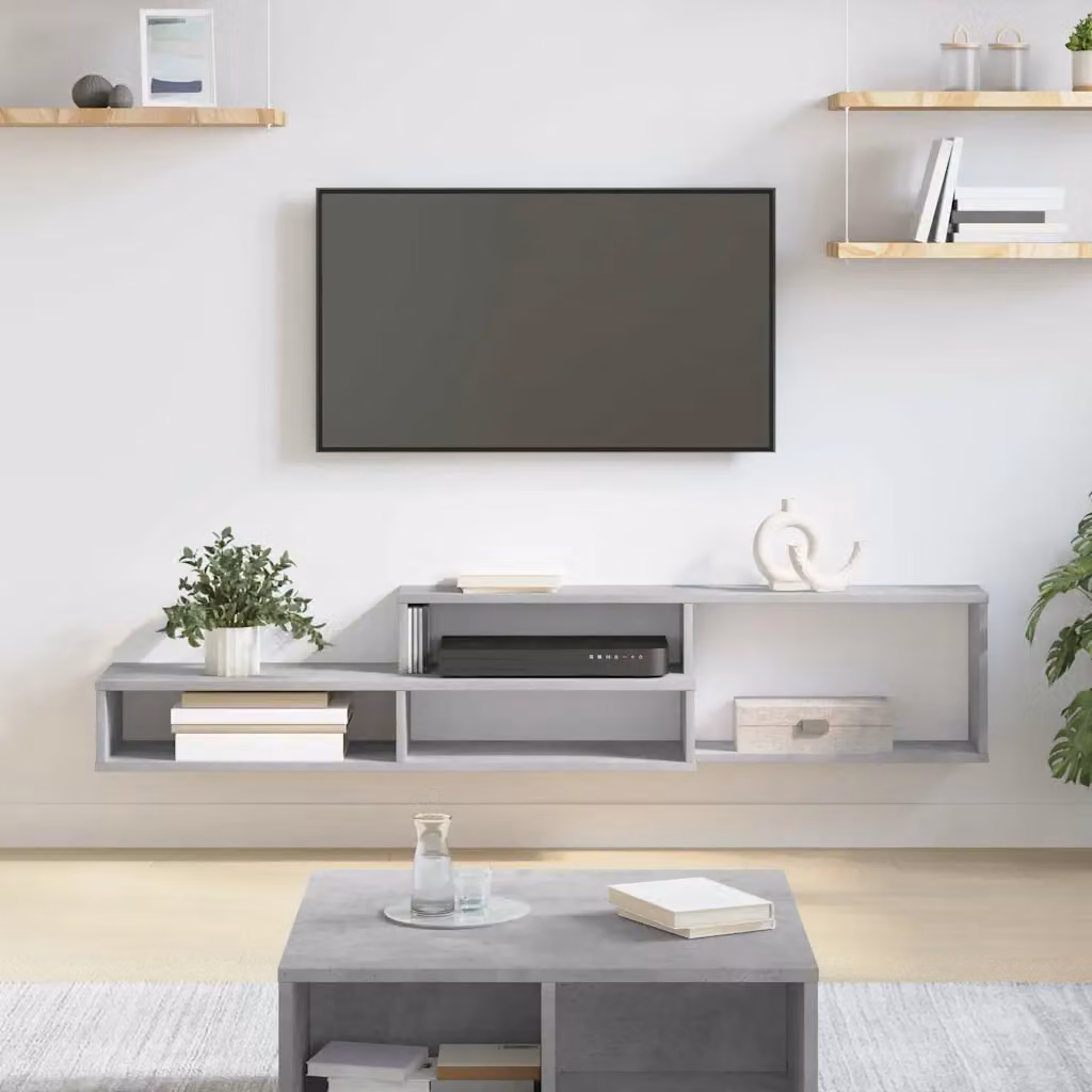 Supporto TV da parete moderno vidaXL in legno MDF grigio, L 150 cm x P 25 cm x H 28,5 cm