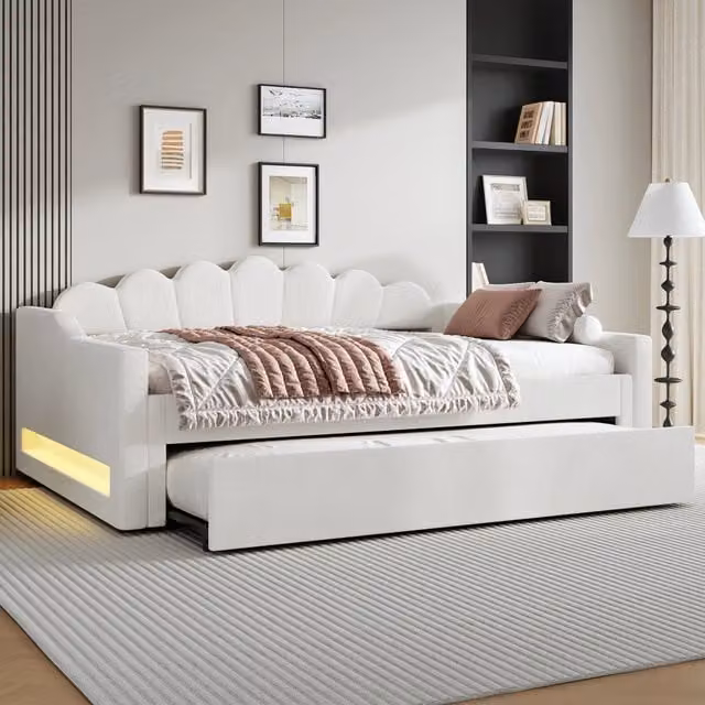 Tagesbett con funzione LED e letto estraibile in MDF impiallacciato e legno compensato 140x200 cm