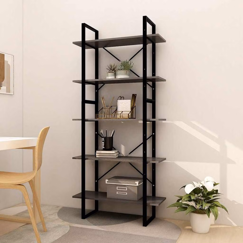 Libreria Industrial vidaXL in Legno di Pino e Metallo, Grigia, L 80 cm x P 30 cm x H 175 cm