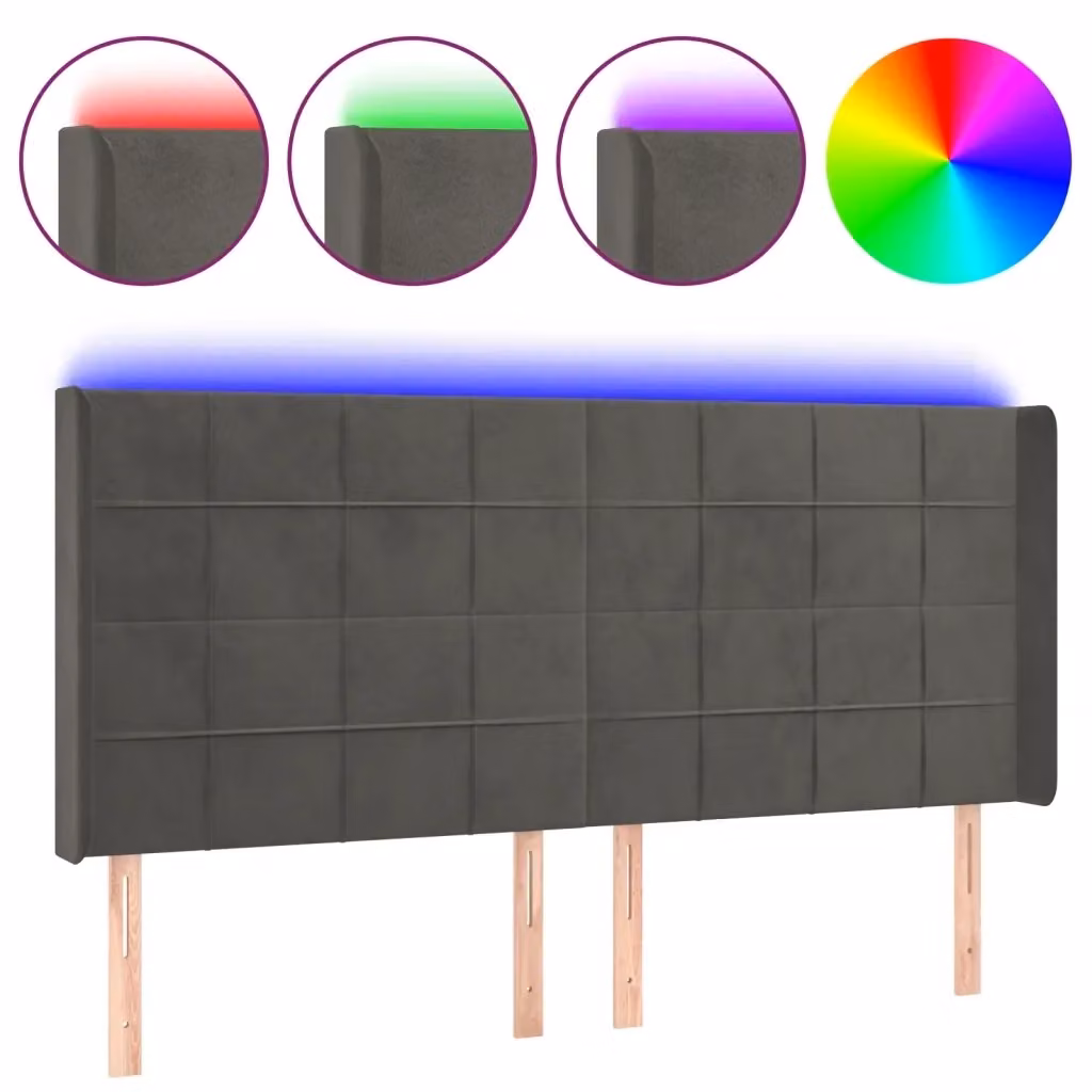 Testiera per letto vidaXL in tessuto grigio con illuminazione LED e porta di ricarica USB, L: 183 cm, P: 16 cm, H: 118-128 cm – 2