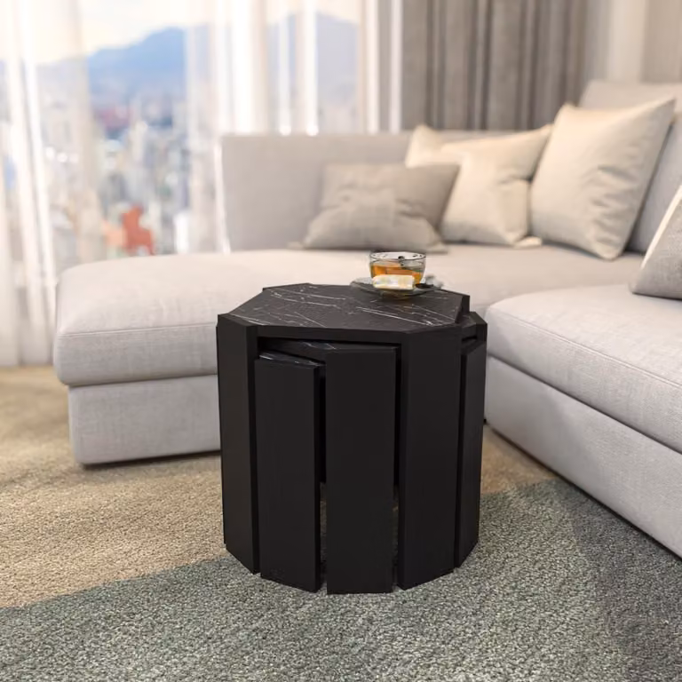 Solidchoice - Tavolino da caffè elegante, nero e marmo, 44,5 x 41 x 44,5 cm