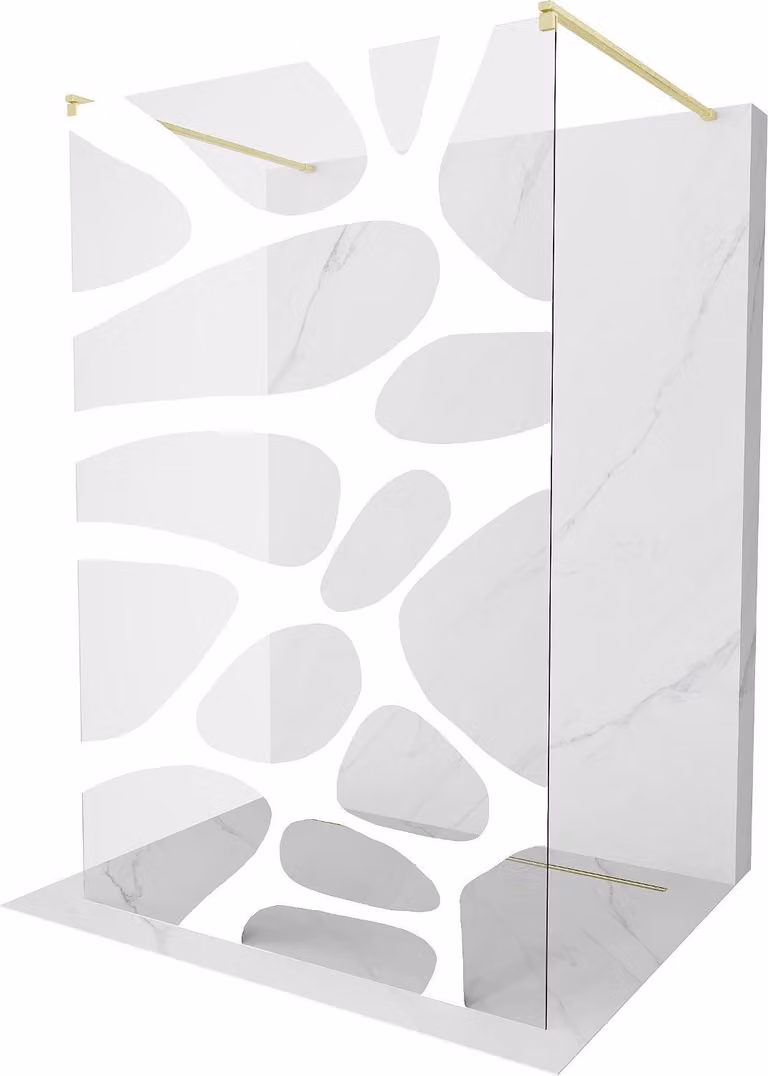 Mexen Kioto parete doccia autonoma 100 x 200 cm, onda bianca 8 mm, oro spazzolato - 800-100-002-55-97