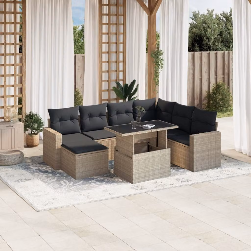 Maison Exclusive - Set Divano da Giardino 8pz con Cuscini Grigio Chiaro Polyrattan