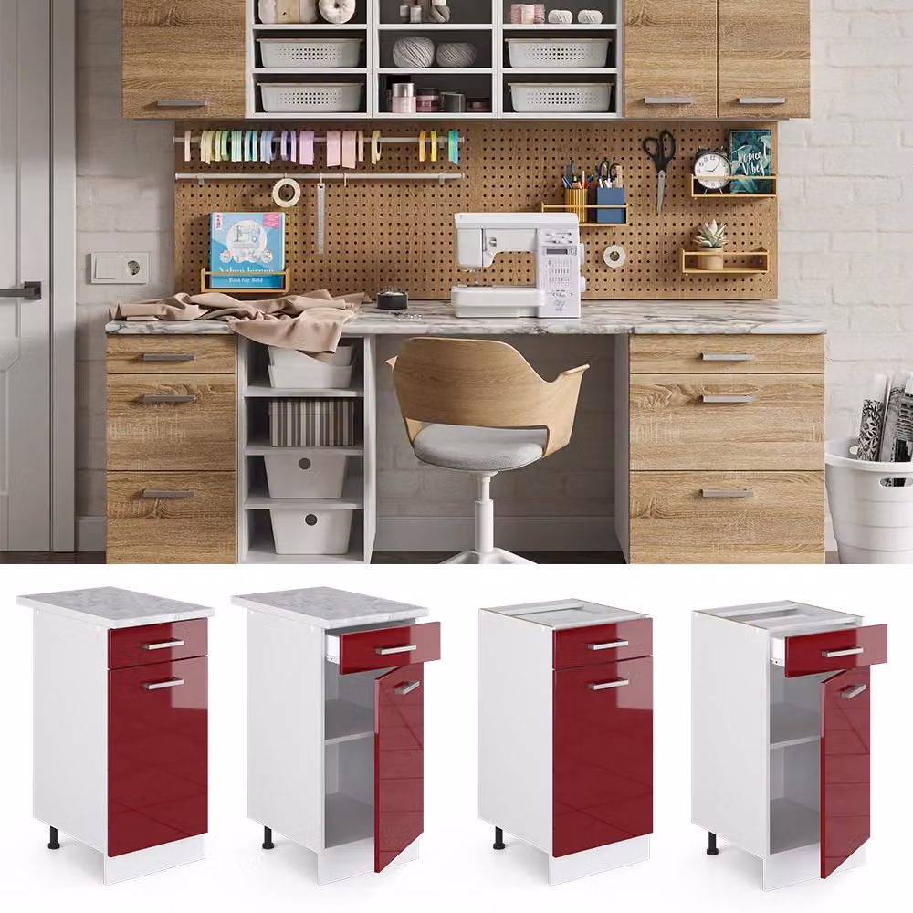 Base universale R-Line Vicco Bordeaux lucido con cassetto, senza piano di lavoro – 2