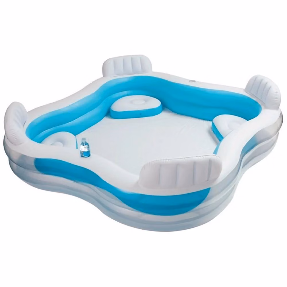 Piscina Gonfiabile Fuoriterra Trade Shop Traesio Blu e Bianca con 4 Sedili e 2 Portabicchieri L: 229 cm, P: 229 cm, H: 66 cm – 2